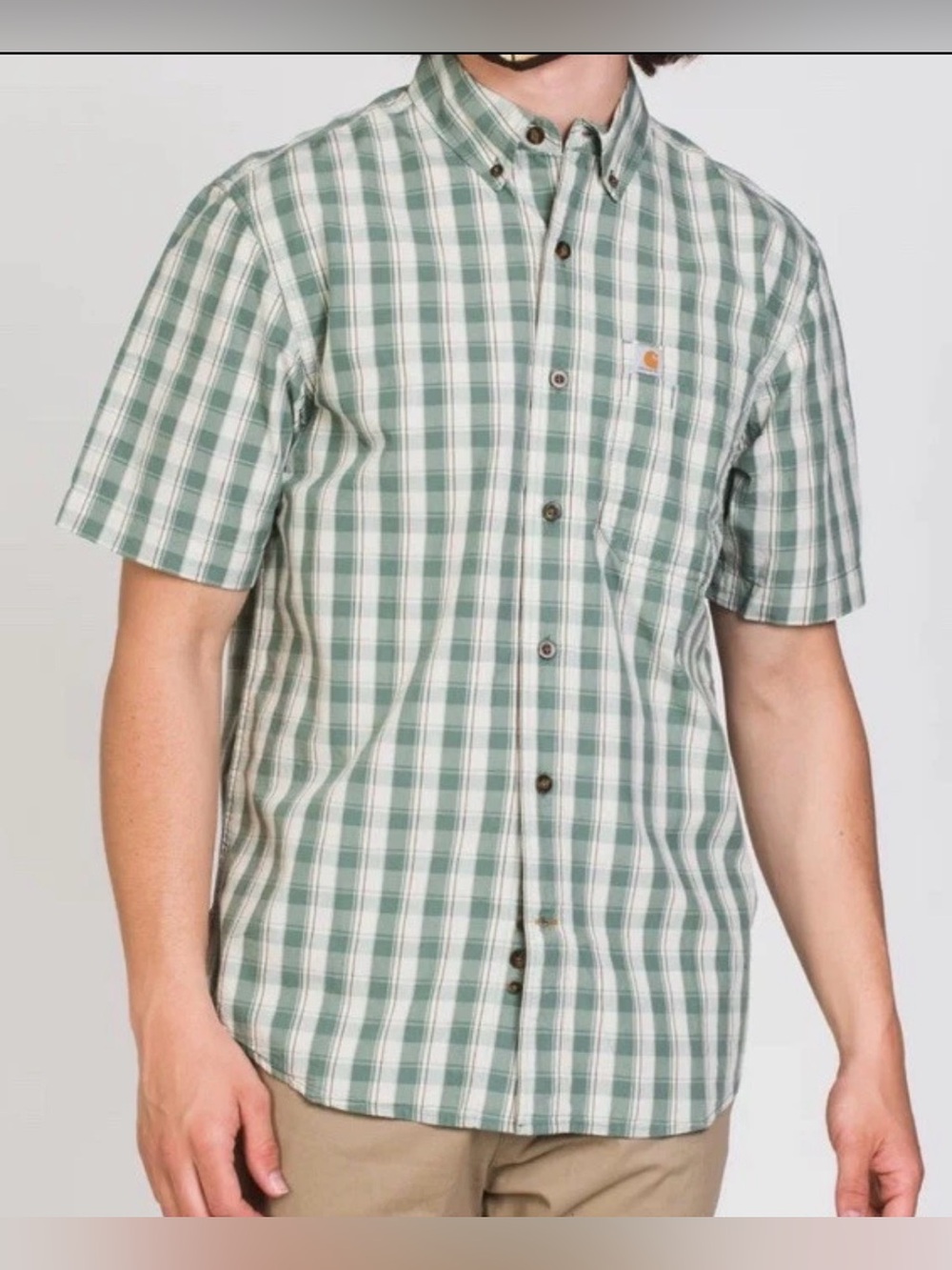 Carhartt Relaxed Fit green Plaid Button Down Short Sleeve shirt
